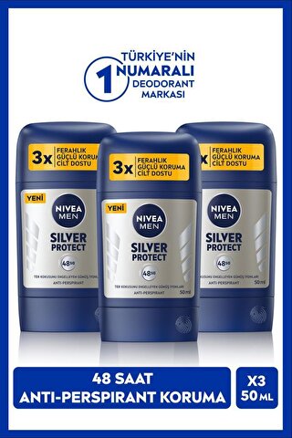 Nivea MEN Erkek Stick Deodorant Silver Protect 50ml, 48 Saat Koruma, X3 Adet