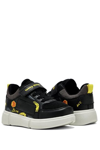 TONNY BLACK Çocuk Unisex Siyah Sarı Rahat Kalıp Cırtlı Sneaker