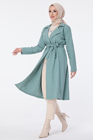 TOFİSA Düz Ceket Yaka Kadın Yeşil Trenç - 13030