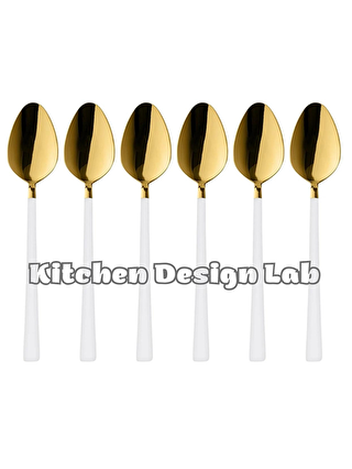 Kitchen Design Lab Parlak Gold Beyaz Tatlı Ve Dondurma Kaşığı 6 Adet,kutulu,paslanmaz Çelik Kahvaltı Kaşık Seti 6 Adet