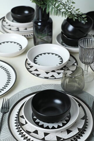Keramika Black Pattern Nordic Yemek Takımı 24 Parça 6 Kişilik