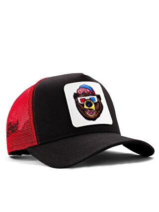 BlackBörk V1 Trucker Ayı - 2 Kod Logolu Unisex Siyah-Kırmızı Şapka (Cap)