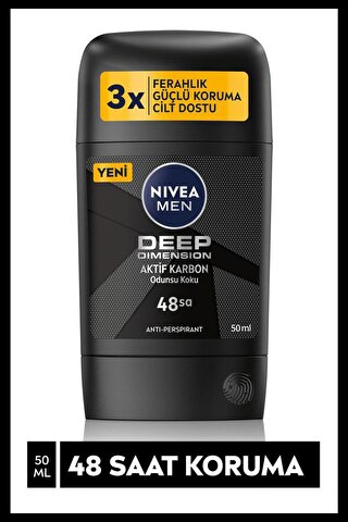 Nivea Men Erkek Stick Deodorant Deep Dimension, 48 Saat Anti-Perspirant Koruma 50 ml
