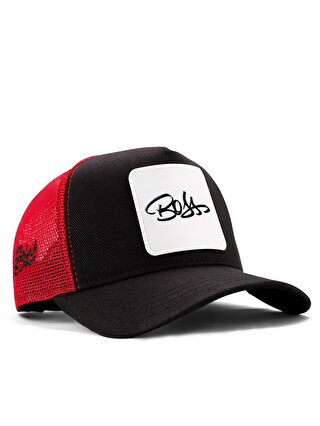 BlackBörk V1 Trucker Boss - 1 Kod Logolu Unisex Siyah-Kırmızı Şapka (Cap)