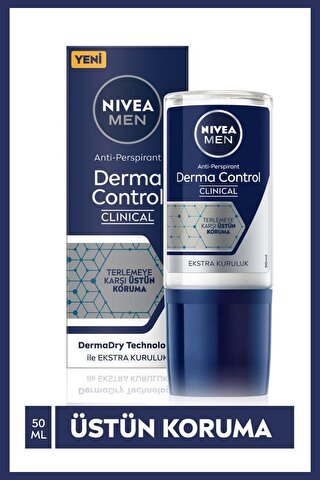 Nivea Men Derma Control Clinical Erkek Roll-On Deodorant 50 ml, Üstün Koruma, Ekstra Kuruluk