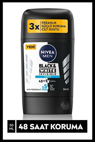 Nivea Men Erkek Stick Deodorant Black&White Invisible Fresh, 48 Saat Anti-Perspirant Koruma, 50 ml