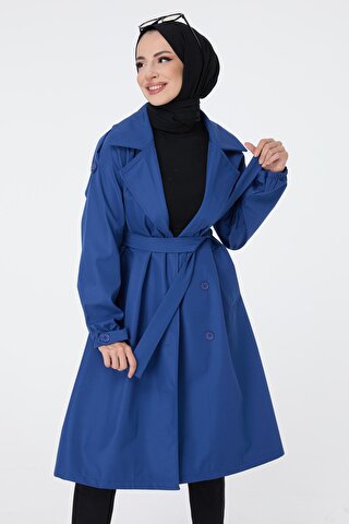 TOFİSA Düz Ceket Yaka Kadın Mavi Trenç - 23699