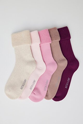Katia And Bony 5 li Paket Çocuk Kalın Havlu Soket Çorap Pink Mix