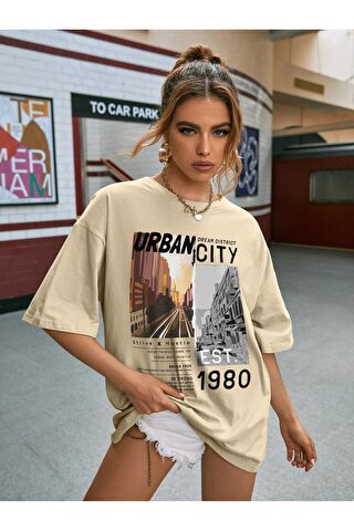 Trendseninle Kadın Vizon Urban Baskılı T-shirt