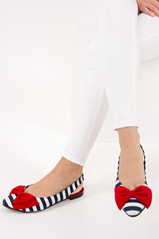 Fox Shoes Lacivert/Beyaz/Kırmızı Kadın Babet D726774404