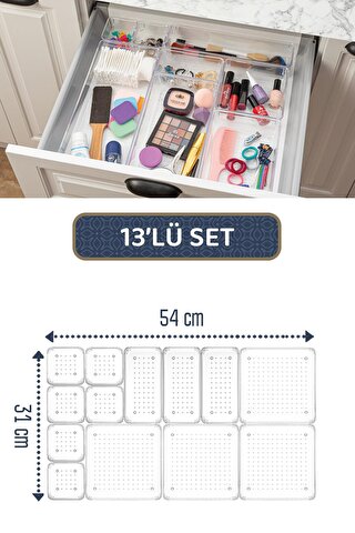 Meleni Home 13 Parça Şeffaf Punto Çekmece İçi Düzenleyici - Mutfak Banyo Organizer - Makyaj Takı Düzenleyici