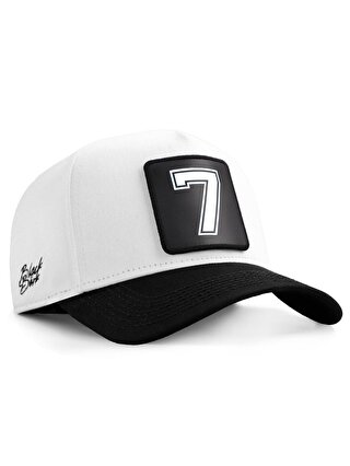 BlackBörk V1 Baseball 7 Numara - 2 Kod Logolu Unisex Beyaz-Siyah Siperli Şapka (Cap)