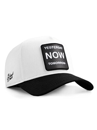 BlackBörk V1 Baseball Yesterday Now Tomorrow - 1 Kod Logolu Unisex Beyaz-Siyah Siperli Şapka (Cap)