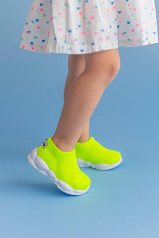 First Step Ultra Hafif Memory Foam İç Taban Çocuk Triko Spor Ayakkabı Neon Yeşil-M-1002