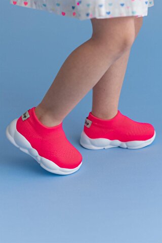 First Step Ultra Hafif Memory Foam İç Taban Çocuk Triko Spor Ayakkabı Neon Pembe-M-1002