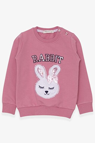 Breeze Kız Çocuk Sweatshirt Tavşancık Nakışlı Pullu Gülkurusu (1.5-5 Yaş)