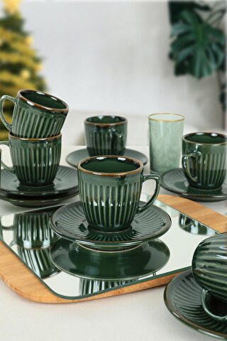 Keramika Zümrüt Kahve Takımı 12 Parça 6 Kişilik