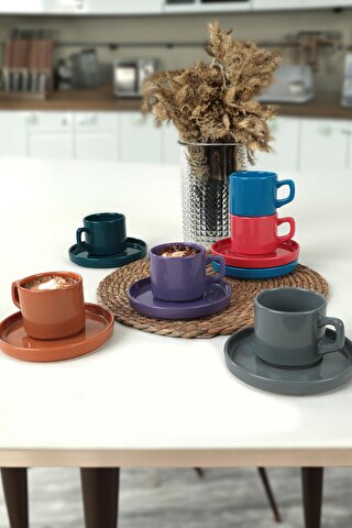 Keramika Mixed Stackable Çay Takımı 12 Parça 6 Kişilik