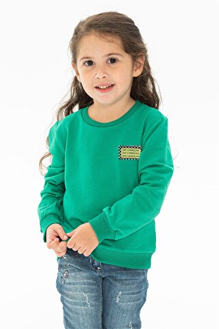 Zepkids Kız Çocuk Yeşil Renkli Apikeli Sweatshirt