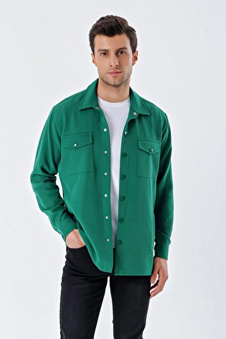 Bigdart 20193 Oversize Erkek Gömlek - Zümrüt Yeşili
