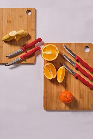 MaisonArt Steel | 5 Parça Çelik Meyve Bıçağı Seti | Kırmızı Saplı Bıçak Seti