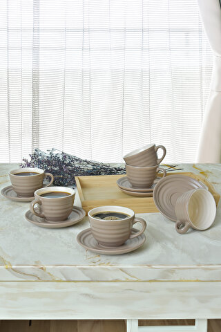 Keramika Mat Toprak Taupe / Krem Neva Çay Takımı 12 Parça 6 Kişilik