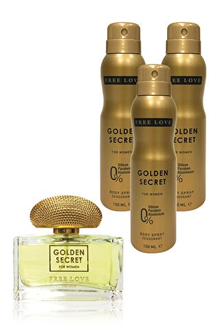 Free Love Golden Secret EDP Kadın Parfüm 100 ml ve Deodorant 150 ml 3 Adet