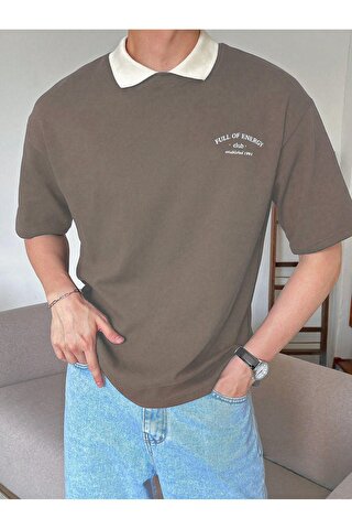 GENIUS STORE Polo yaka Erkek Oversize T-shirt %100 pamuk kalın dokulu OVERSIZE-POLOYAKATSHIRT
