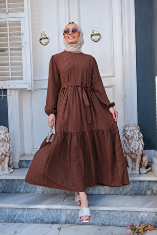 Locco Bel Bağlamalı Kadın Elbise Kahverengi