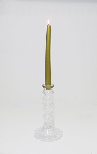 Missi 20 cm Rölyef Kabartmalı Gold Boyunlu Kristal Cam Şamdan Mumluk ve Mum Seti