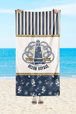 EVMİLA Marin desenli, baskılı 75x150 cm plaj havlusu