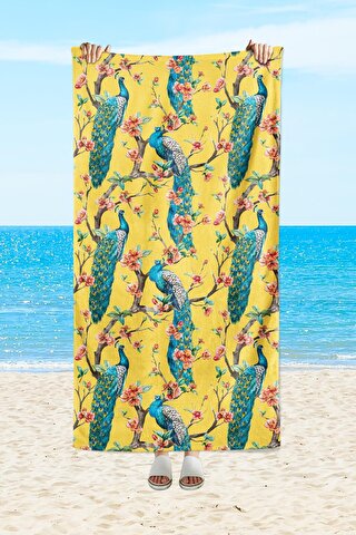 EVMİLA Tavuskuşu desenli, baskılı 75x150 cm plaj havlusu