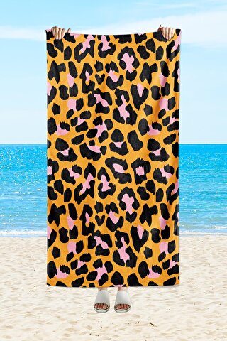 EVMİLA Leopar desenli, baskılı 75x150 cm plaj havlusu