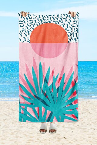 EVMİLA Yaprak desenli, baskılı 75x150 cm plaj havlusu