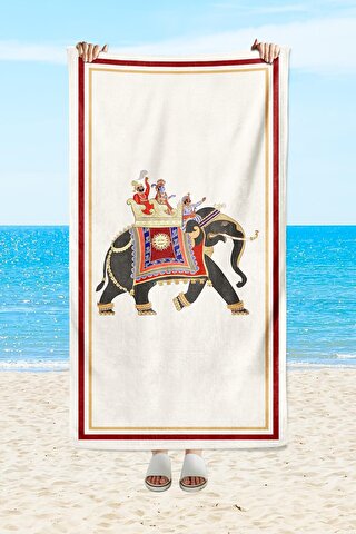 EVMİLA Fil desenli, baskılı 75x150 cm plaj havlusu