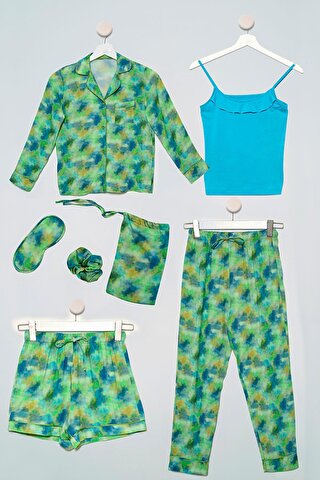 For You Kids 7'li Biyeli Batik Yeşil Pijama Takımı