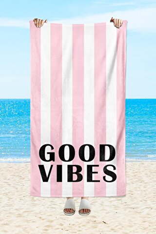 EVMİLA Good Vibes yazılı baskılı 75x150 cm plaj havlusu