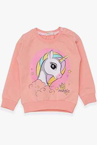 Breeze Kız Bebek Sweatshirt Baskılı Unicorn Somon (1.5-5 Yaş)