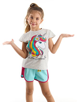 MSHB&G Çiçekli Unicorn Kız T-Shirt Şort Takım