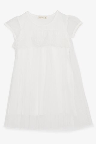 Breeze Kız Çocuk Elbise Nakışlı Tüllü Beyaz (2-6 Yaş)