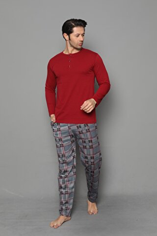 TAMPAP Erkek Düğmeli Pijama Takımı Kareli Takım