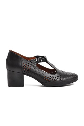 Venüs Siyah Deri Kadın Topuklu Klasik Ayakkabı 1911923Y