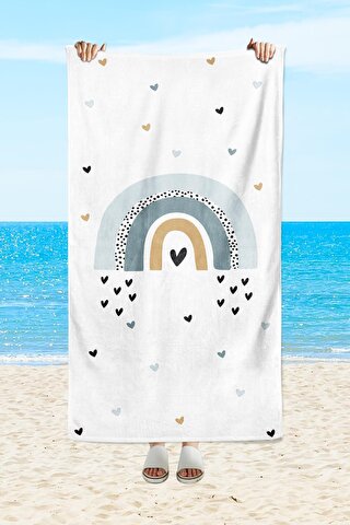 EVMİLA Gökkuşağı desenli, baskılı 75x150 cm bebek/çocuk plaj havlusu