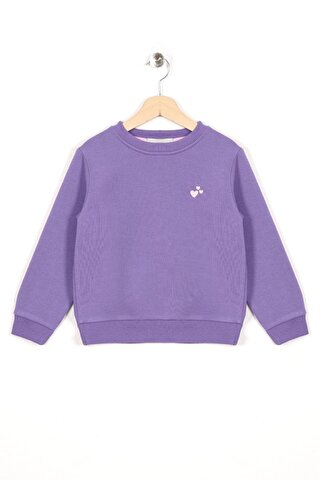 Zepkids Kız Çocuk Mor Renkli Kalp Nakışlı Şardonlu Sweatshirt