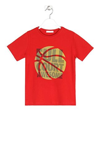 Zepkids Bisiklet Yaka Kısa Kol Full Court Awesome Baskılı Kırmızı Renk Erkek Çocuk Tshirt