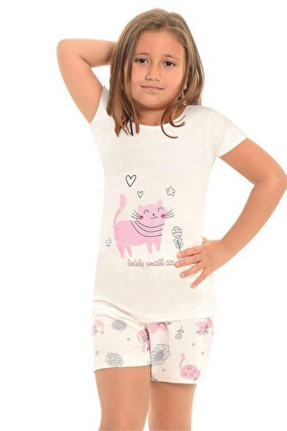 LITTLE FROG KIDS Pamuklu Kısa Kollu Desenli Şortlu Kız Çocuk Pijama Takım