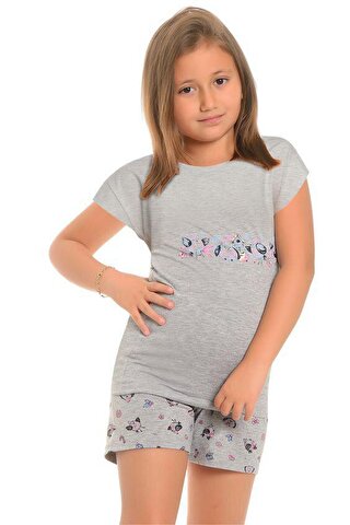 LITTLE FROG KIDS Pamuklu Kısa Kollu Desenli Şortlu Kız Çocuk Pijama Takım