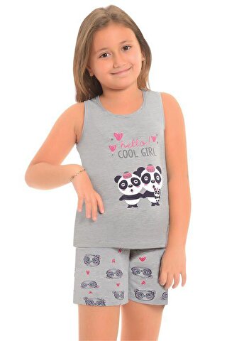 LITTLE FROG KIDS Pamuklu Kalın Askılı Desenli Şortlu Kız Çocuk Pijama Takım