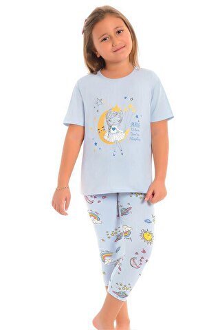 LITTLE FROG KIDS Pamuklu Kısa Kollu Desenli Taytlı Kız Çocuk Pijama Takım
