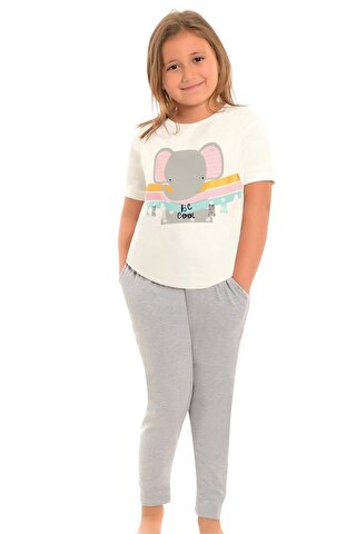LITTLE FROG KIDS Pamuklu Kısa Kollu Baskılı Paça Bantlı Cepli Kız Çocuk Pijama Takım